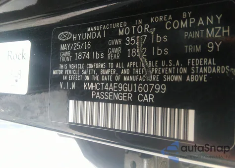 2016 Hyundai Accent Se z USA, uszkodzony, nr VIN KMHCT4AE9GU160799